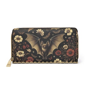 Cartera de murciélago Spooky Lover, accesorios de estilo gótico cottagecore, monedero de bruja, accesorio de Halloween, tarjetero Dark Academia, artículos de viaje florales