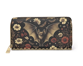 Bat & Floral Wallet: Spooky Cottagecore Faux Leather Card Holder