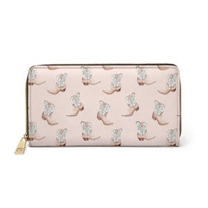 Summer Spring Wallet, Wesern Zipper Purse, Pastel Chic Clutch, Large Wallet, Cute Wallet, Cowboy Boots, Anniversary Gift, Unique Wedding Day
