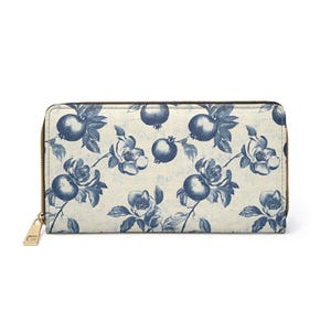 Vintage Blue Wallet, Boho Zipper Purse, Vintage Chic Clutch, Large Wallet, Cute Wallet, Pomegranate, Gift For Her, Anniversary, Unique Gifts