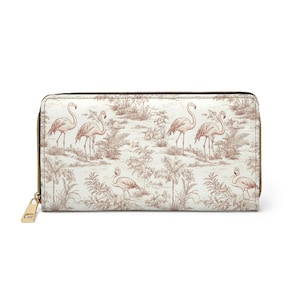 Cartera con cremallera tropical de flamenco rosa / Toile vintage, clutch botánico, accesorios cottagecore, estilo vintage, regalos bohemios, tarjetero grande