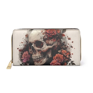 Floral Skull Wallet, Spooky Lover Accessories, Gothic Handbags, Skullcore Card Holder, Gifts For Her, Witchy Accessories