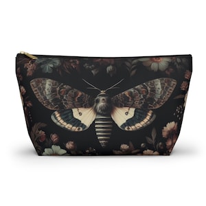 Celestial Moth Makeup Bag, Dark Cottagecore Accessory Pouch, Witchy Moon Phase Cosmetic Bag, Celestial Makeup Organizer, Emperor Moth Zip