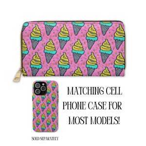 Cartera de verano con cremallera, bonito monedero con estampado de helados, estilo retro, accesorios a juego de los 90, cartera divertida, regalos bonitos, tarjetero