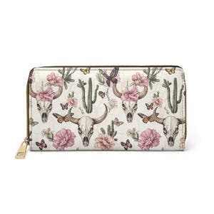 Cartera con cremallera estilo occidental, clutch de cactus, accesorios de boda, estilo vintage, monedero floral, cartera grande, regalo para ella, tarjetero rústico