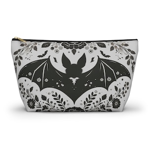 Dark Cottagecore, Vintage Inspired Accessory Pouch, Bat Print Pencil Case, Floral Accessories, Makeup Bag, Zipper Pouch, Witchy Pouch