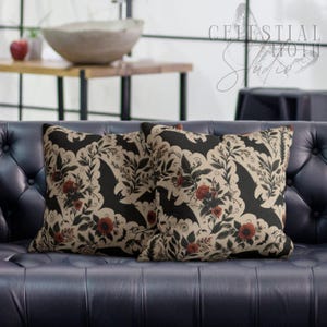 Vintage Floral Boho Spooky Bat Pillowcase: Gothic Farmhouse Halloween Throw Pillow