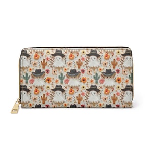 Cute Western Ghosts Zipper Wallet, Hippie Clutch, Kawaii Faux Embroidery Accessories, Whimsy Goth, Cute Summer Wallet, Cactus Fabric Wallet