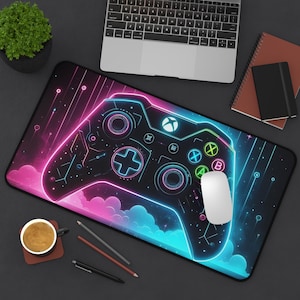 Celestial Neon Gamer Desk Mat, Gaming Desk Pad, RGB Office Accessory, Console Controller Mouse Pad, Gift for Gamers, PC Gaming Decor