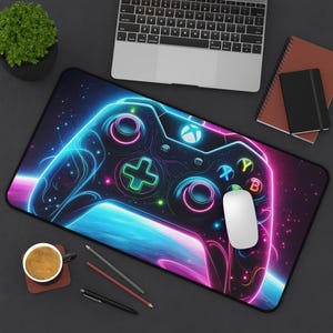 Celestial Neon Gamer Desk Mat, Gaming Desk Pad, RGB Office Accessory, Console Controller Mouse Pad, Gift for Gamers, PC Gaming Decor