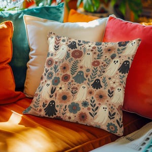 Spooky Ghosts Pillow: Cottagecore Halloween Throw Pillow with Zipper Cover