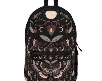 Celestial Backpack, Gothic Cottagecore,Moth Print Bag,Dark Aesthetic Backpack,Black Witchy, Starry Night Carryall,Gothic Gear, Fantasy Style