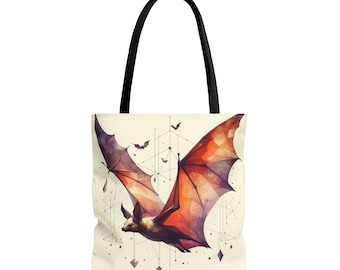 Bat Print Tote Bag: Gothic Halloween Purse, Dark Academia Accessory