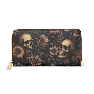Portfel Spooky Lover, akcesoria Skull Gothic Cottagecore, torebka Vintage Witchy, akcesoria na Halloween, uroczy uchwyt na karty Bat, akcesoria podróżne w kwiaty