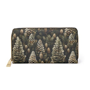 Pine Cone Forest Brieftasche, Natur Brieftasche, Damen Vegan Leder Accessoires, Naturliebhaber Geschenke, Reisen, Cottagecore Thema, trendige Mutter Geschenke