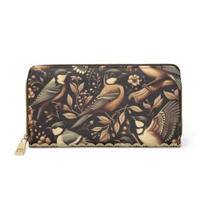 Cartera Cottagecore de pájaros salvajes, Academia oscura gótica, Accesorios, Monedero brujo, Accesorio negro, Titular de la tarjeta de patrón de pájaro, Inspirado en la naturaleza