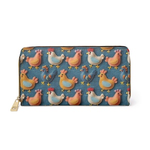 Chicken Wallet, Farm Zipper Purse, Rooster Clutch, Large Wallet, Farmhouse Wallet, Homestead Accessories, Gift For Farmers, Cute Chickens