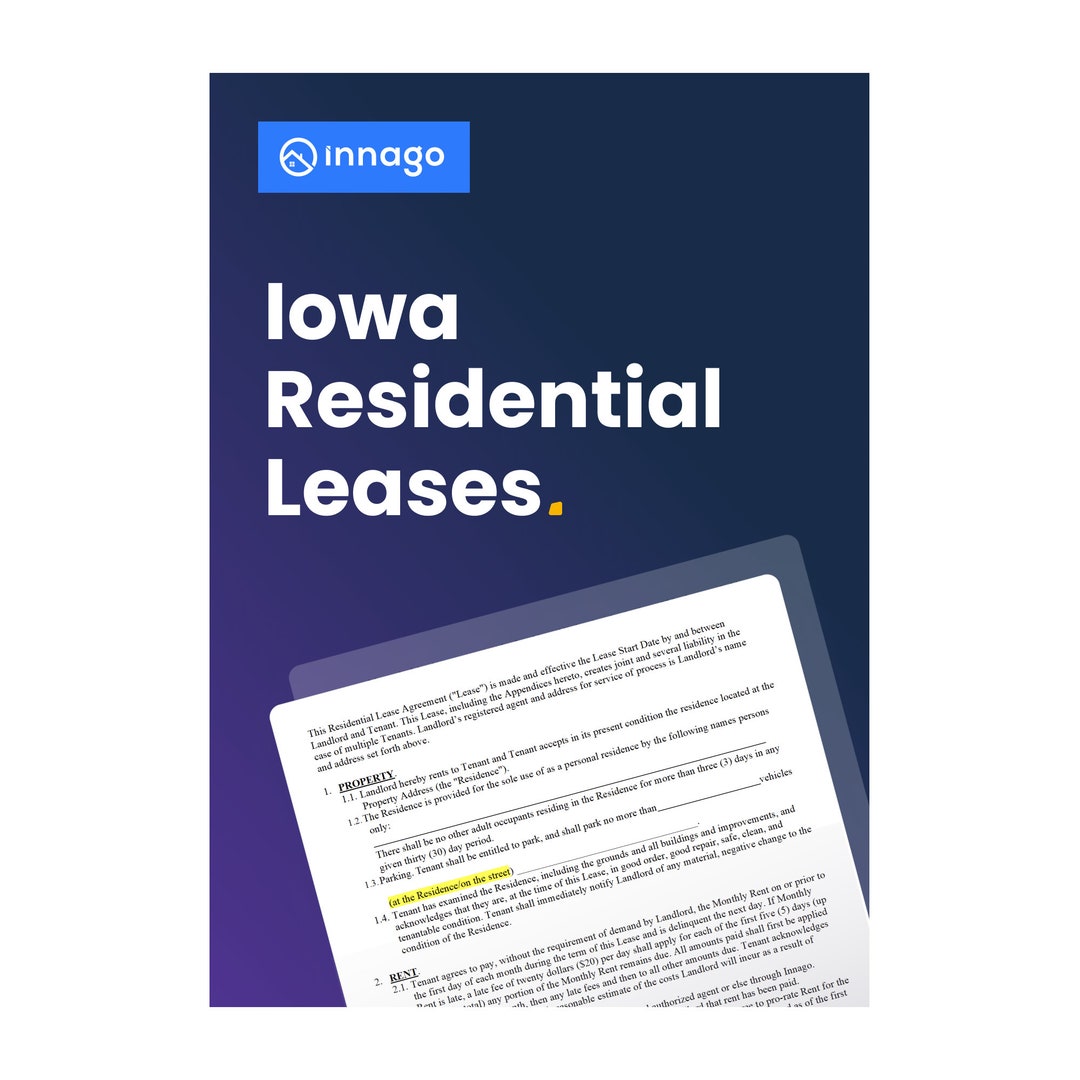Iowa Residential Lease Form (downloadable, Printable) - Etsy