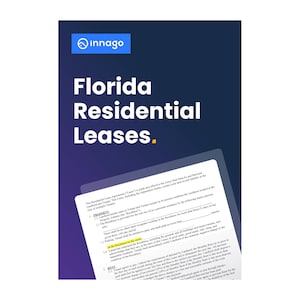 Könnte beinhalten: Ein blaues und weißes Dokument mit dem Titel "Florida Residential Leases" und einer Beschreibung des Wohnmietvertrags, einschließlich der Immobilie, der Miete und anderer Bedingungen.