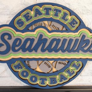 Seattle Seahawks Football Sign NFL Vintage Style Layered Wood Art
