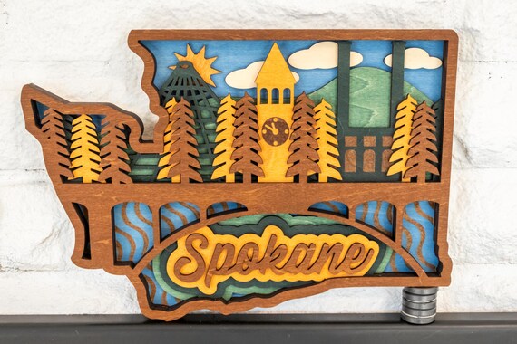 Spokane Washington State Layered Wood Art
