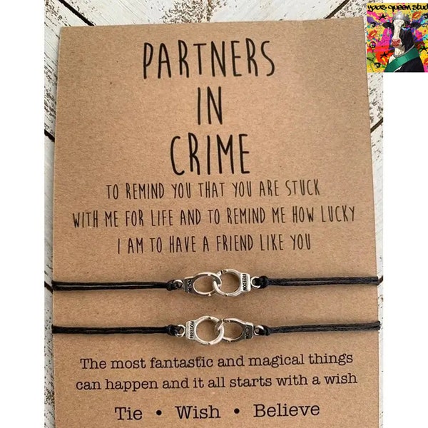Set of 2 Partners In Crime, Handcuff Love & Friendship Wish Bracelets, Best Friend Gift, Handcuff Bracelets, BFF Bracelets, Bestie Bracelets