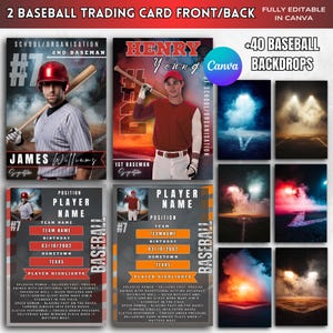 Modello fronte e retro giocatore di carte da baseball Canva / Crea la tua carta da gioco da baseball / Modello per carta da baseball / Pacchetto sfondi per baseball