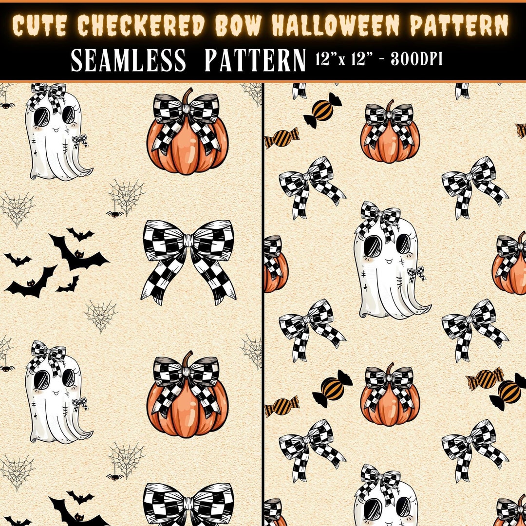Ghost Halloween Coquette Bow Seamless Pattern, Pumpkin Lace Bow, Spider ...
