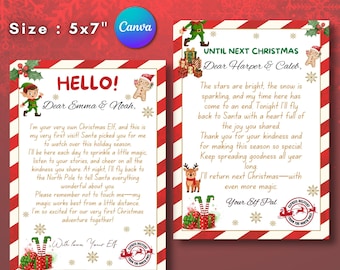First Time Elf Arrival Letter | Elf Hello & Goodbye Notes | Elf Arrival Letter | Editable elf letter set Canva Template