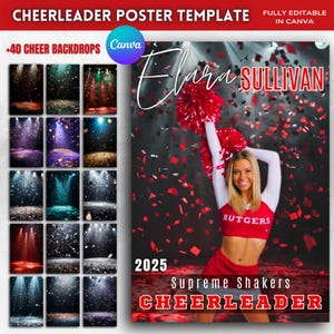 de Affiche de pom-pom girl rouge Modifiable| Toile pour bannière Senior Cheer Team | Arrière-plan de pom-pom girl, pom-pom girl non Photoshop