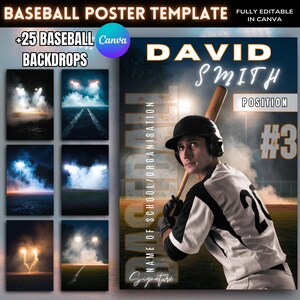Modello di carta giocatore di baseball canva / scambio di carte da baseball / modello modificabile di poster di baseball / pacchetto di fondali da baseball per stadio