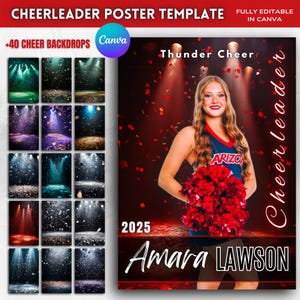 Modèle modifiable d&#39;affiche rouge de pom-pom girl | Toile pour bannière senior Cheer Team | Arrière-plan de pom-pom girl, pom-pom girl non Photoshop