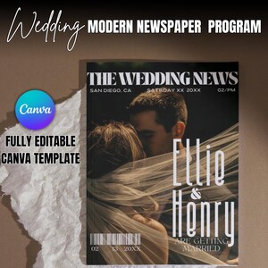 Newspaper Wedding Program Template: Editable Canva Itinerary (Digital Download)