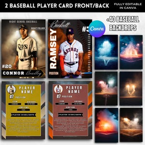 Bearbeitbare Baseball Sammelkartenvorlagen Vorder- und Rückseite | Canva Baseball Karte | Baseballspieler Karte | Baseball Kulissen Bundle