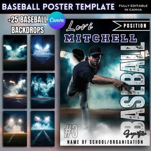 Modello di poster per il ritorno a casa del baseball Canva / scambio di carte da baseball / Modello di poster di baseball / Pacchetto gratuito per lo sfondo dello stadio di baseball