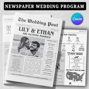 Newspaper Wedding Program Template: DIY Canva Design (Digital Download)