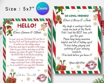 First Time Elf Arrival Letter | Elf Hello & Goodbye letter | Elf Arrival Letter | Editable elf letter set Canva Template