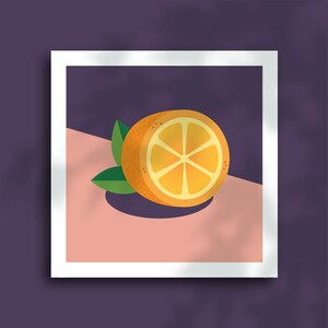 Lámina decorativa de naranja – Arte moderno para cocina o comedor – Ilustración botánica colorida en papel de alta calidad