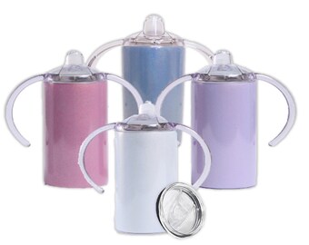 12oz Straight Shimmer 2 Lid Sublimation Sippy Tumbler with Handles - White, Pink, Purple, Blue Colors Available