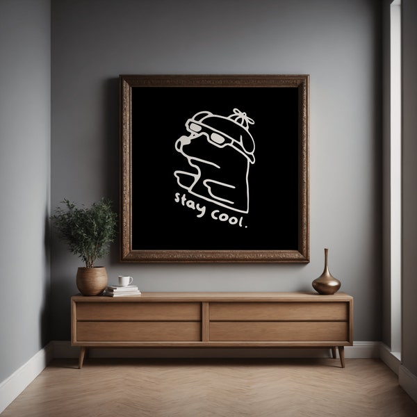 Restez au frais : impression d'art chien mignon avec chapeau à hélice, décoration de chiot fantaisiste, charmant cadeau pour amoureux des animaux de compagnie, art mural canin