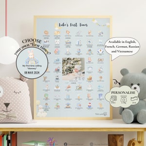 "Personalisiertes ""My First Times"" Poster für Baby in blauem Aquarell, personalisiertes Geschenk für neue Eltern, Andenken für Neugeborene, Babyparty."