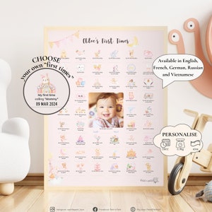 "Personalisiertes ""My First Times"" Poster für Baby in rosa Aquarell, personalisiertes Geschenk für Baby-Mädchen, neue Eltern, Andenken für Baby, Neugeborenes,"