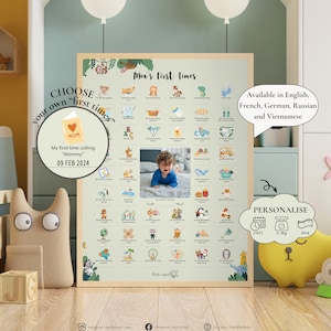 Personalisiertes Poster ""Meine ersten Male"" für Baby im Dschungel-Thema, personalisiertes Geschenk für Baby, neue Eltern, Erinnerungsgeschenk für Baby, Neugeborenen Geschenk."
