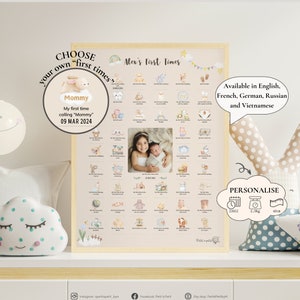 Personalisiertes "My First Times" Poster für Baby in neutralem Aquarell, personalisiertes Geschenk für Baby, neue Eltern, Andenken für Baby, Neugeborenes