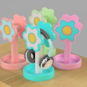3D Printable Headphone Holder with Flower Design, STL Digital File, Chic Desk Organizer, Unique Audiophile Gift