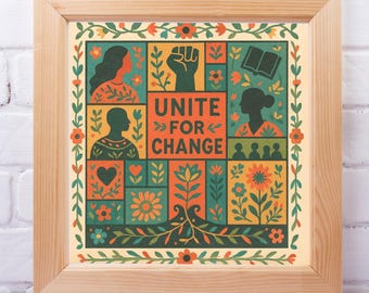 Folk Protest Printable Wall Art: Unite for Change Digital Print | Made-to-Order Digital Download