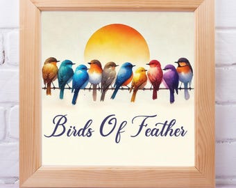 Watercolor Birds Of Feather Printable Wall Art: Community Unity Digital Print | Made-to-Order Digital Download
