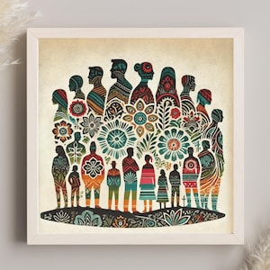 Cultural Unity Art Print: Floral People Folk Poster | 10x10 - 28x28
