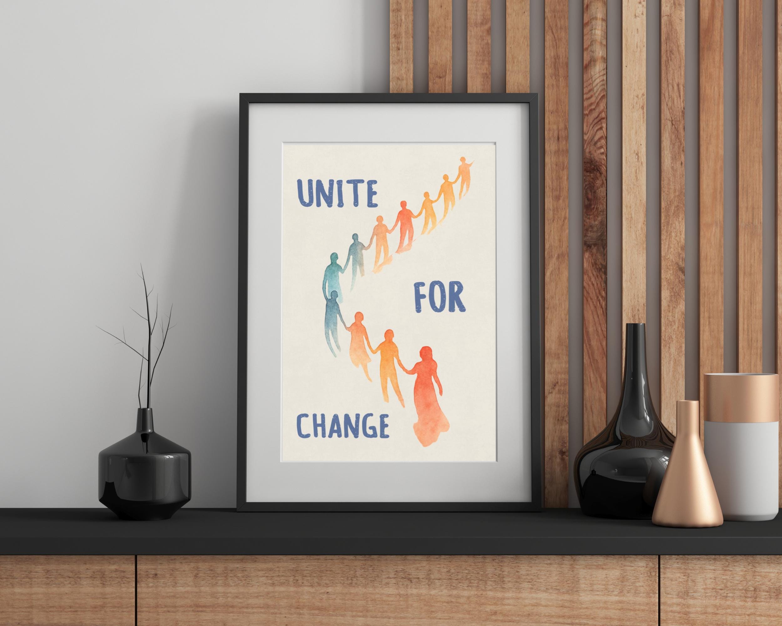 Unite for Change Art Print: Watercolor Community Unity Poster | Framed ...