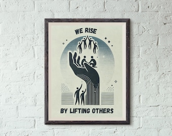 Vintage We Rise Printable Wall Art: Community Unity Teamwork Digital Print | Made-to-Order, Digital Download